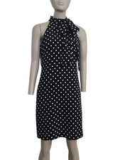 Vince Camuto Women's Dress Polka Dot Sz 0 Black Midi Sleveless 