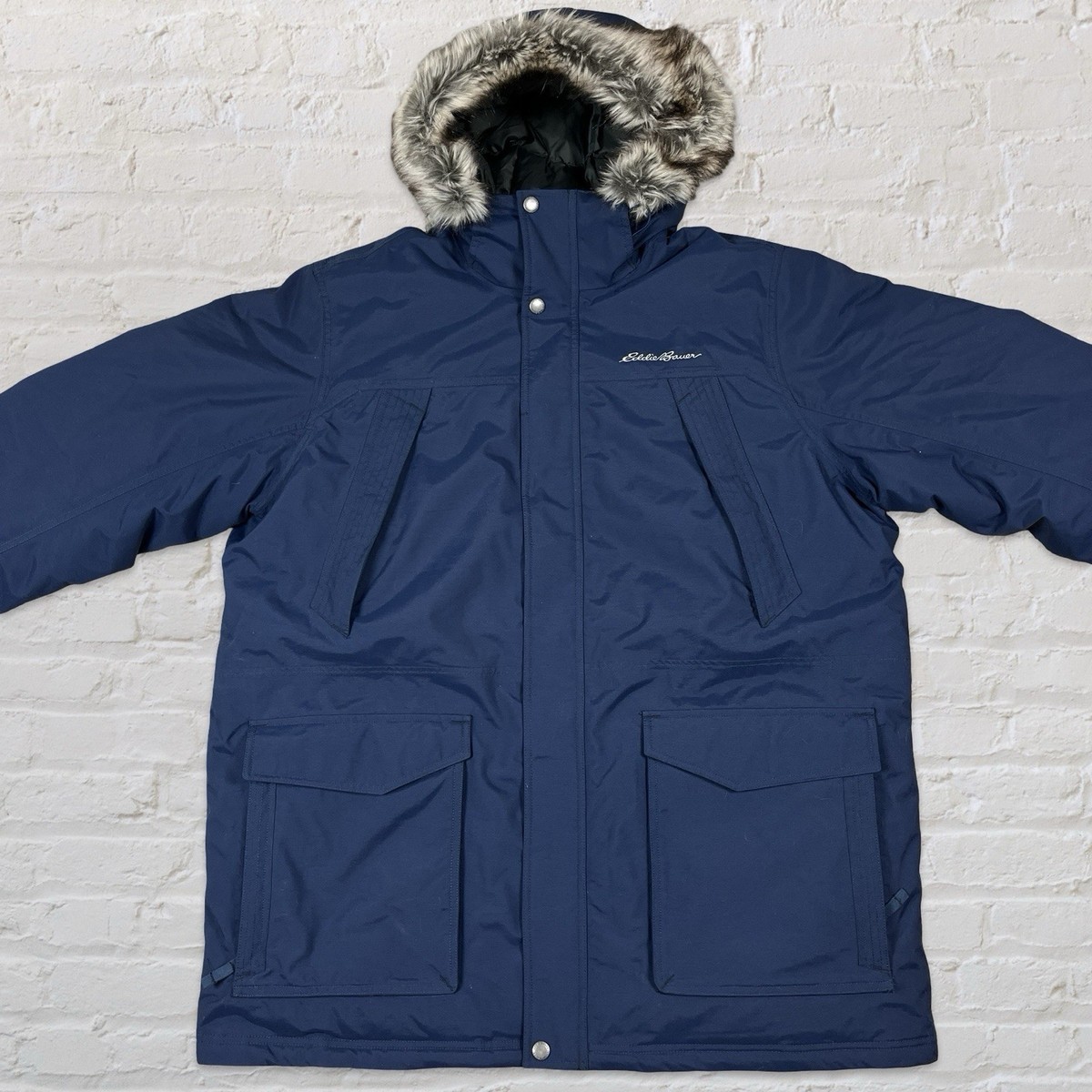 Eddie Bauer Jacket Mens 2XL Blue Parka Down Insulated WeatherEdge