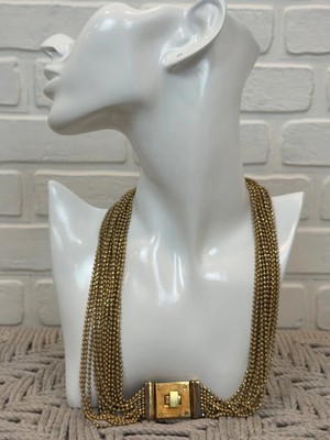 Michael Kors Multi-Strand Gold-Tone Beaded Necklace with Turn-Lock Clasp