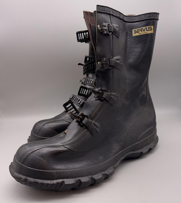 Servus Boots Mens 9 Black Waterproof Insulated 4 Buckle Rubber Rain Over Shoes
