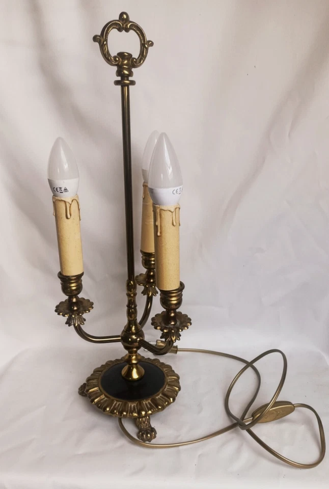 Lampe de table 3 feux style bouillotte fin XIXe / début XXe S. Hauteur 51 cm - Photo 2/4