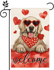 Welcome Dog Garden Flag 12X18 Inch Double Sided Love Heart Anniversary Wedding