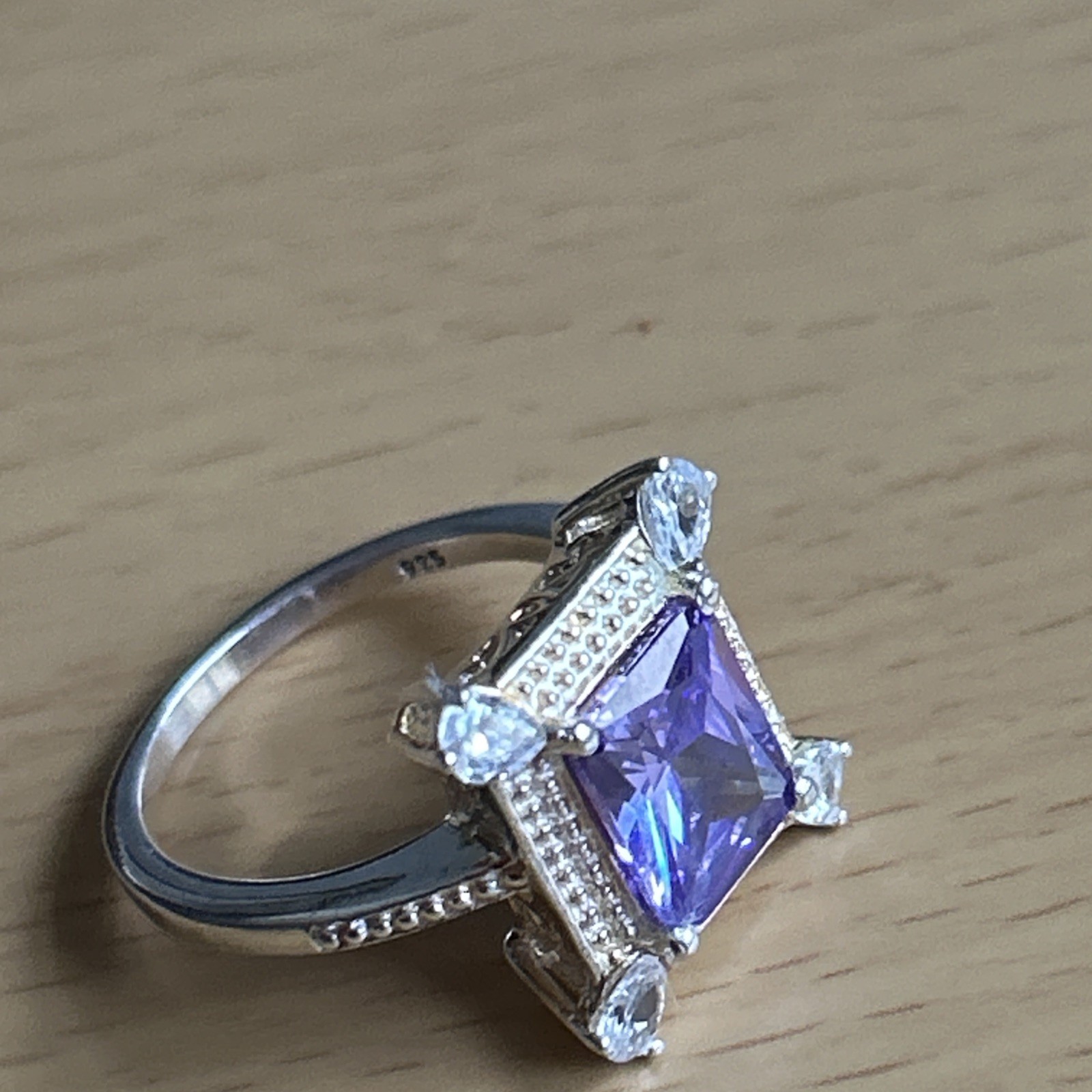 925 Silver Statement Purple/ Clear design Ring Si… - image 8