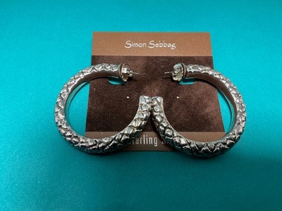   Simon Sebbag 925 Sterling Silver  Textured  2  Hoop Post Earrings (E54)  