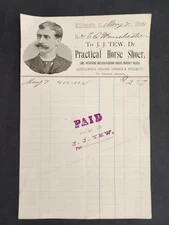 1895 antique JJ TEW willimantic ct BILLHEAD horse shoer gentlemen driving horses