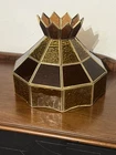 Vtg Tiffany Style Stained Glass Geometric Lotus Lamp Shade Brown AMBER Neutral