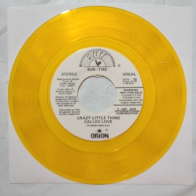 Freddie Mercury ~Crazy Little Thing Called Love ~ Sun Yellow Vinyl 45 RPM Record