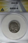 1915 .05  ANACS  G 4  Buffalo Nickel, Indian Nickel, 5 Cent Piece