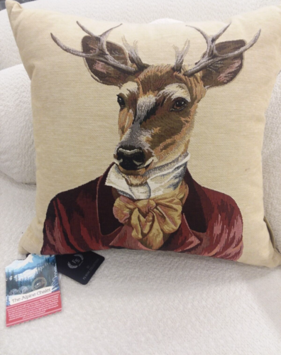 NWT NEW FS Home TAPESTRY VELVET ACCENT PILLOW Royal Stag Deer UK NETHERLANDS 18" - Picture 1 of 2