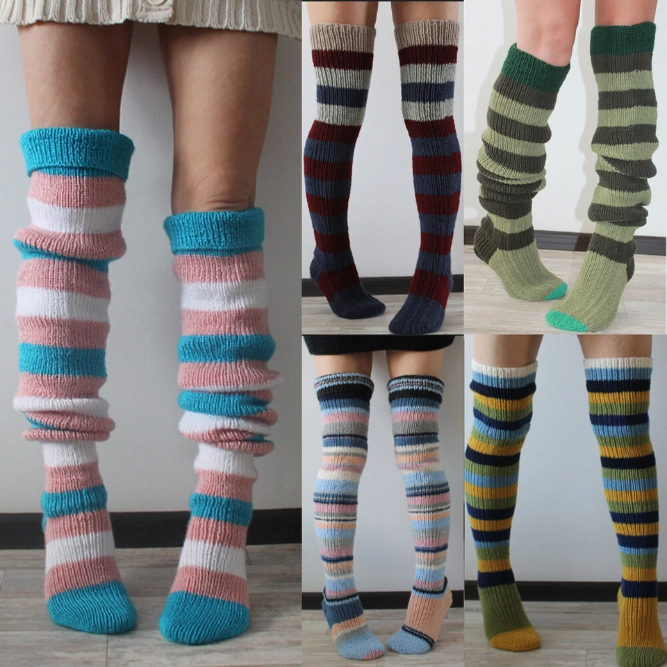 Overknee Strümpfe Damen Gestreift Socken Lange Kniestrümpfe Stockings Leggings - Bild 4 von 4