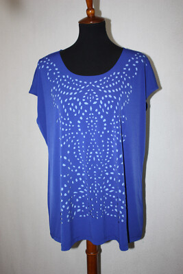 Susan Graver Sz XL Royal Blue Liquid Knit Cutout Lined Top Sleeveless
