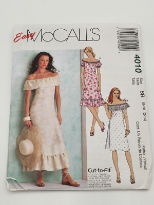 McCALL'S Sewing Pattern 4010 Size 8-14, 3 VERSIONS ROMANTIC DRESS NECK BOAT, UC