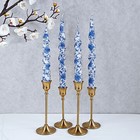 Set of 2 Blue & White Print Spiral Taper Candlesticks Halloween Dinner Candles