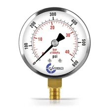 2-1/2" Pressure Gauge - Chrome Plated Steel Case, 1/4"NPT, Lower Mnt. 600 PSI