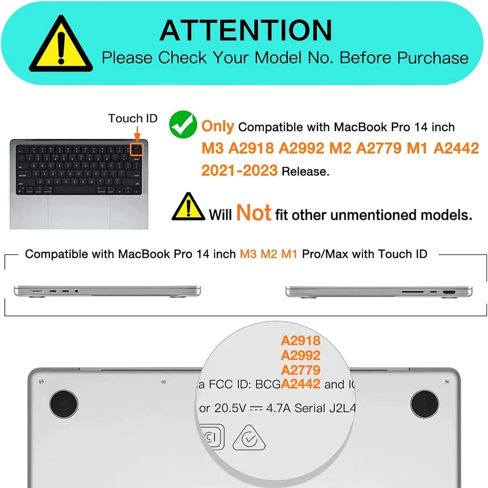 Capa para 2023 MacBook Pro 14 16 polegadas M1 M2 M3 A2918 A2991 A2992 A2442 - Imagem 2 de 4