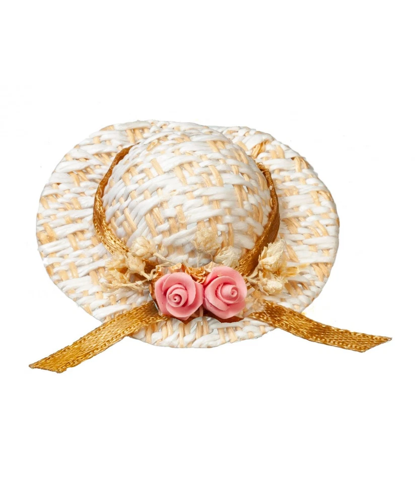 TOWN SQUARE MINIATURES Puppenhaus Stroh Hut Rosa Blume Miniatur Garten Schlafzimmer Flur Zubehör 1:12