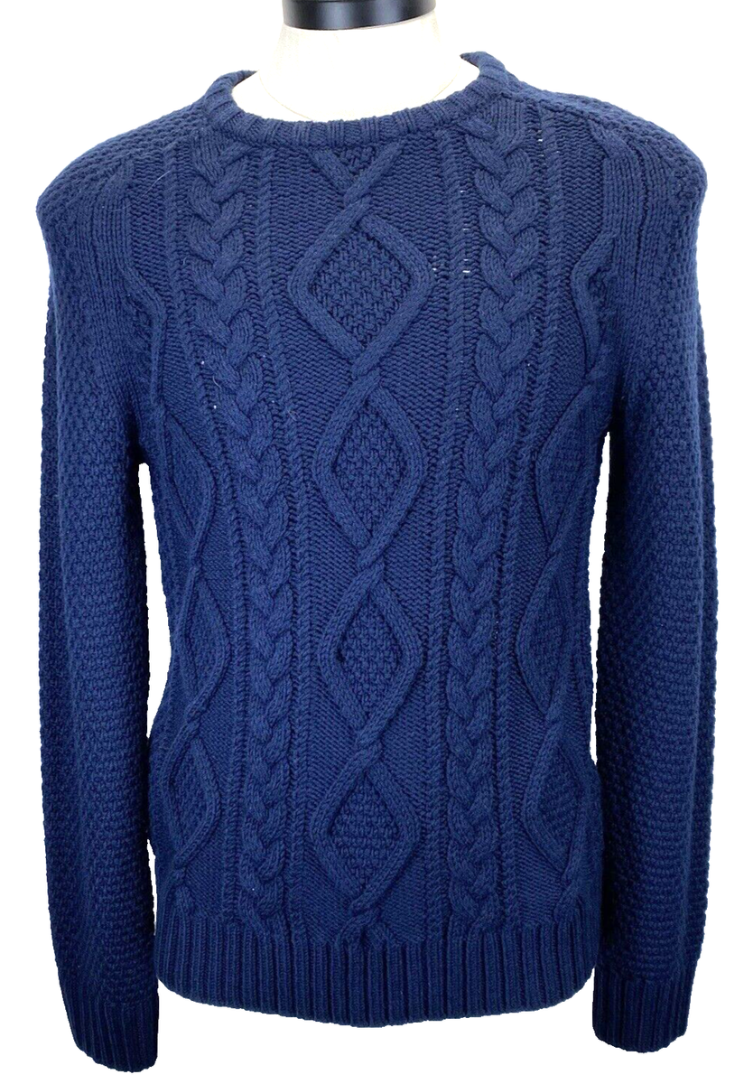 【USA製】LAND'S END cotton Knit sweater Lands End Sweater Men Sz S 34-36 Cable Knit Navy Blue Pullover
