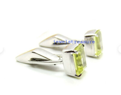 Natural Lemon Quartz Gemstone with 925 Sterling silver Cufflinks for Men's #432