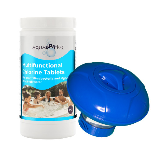 Multifunctional Chlorine Tablets with Dispenser Hot Tub Pool Aquasparkle 1kg