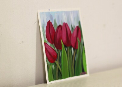 Tulips Original Oil Painting 4x3 Spring Flowers Hand Painted