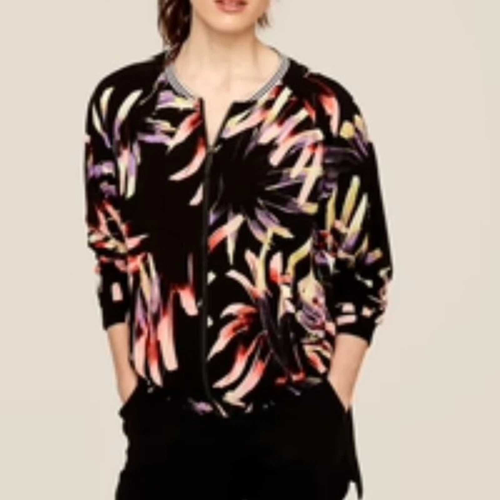 lole floral print lightweight full zip selenia track jacket