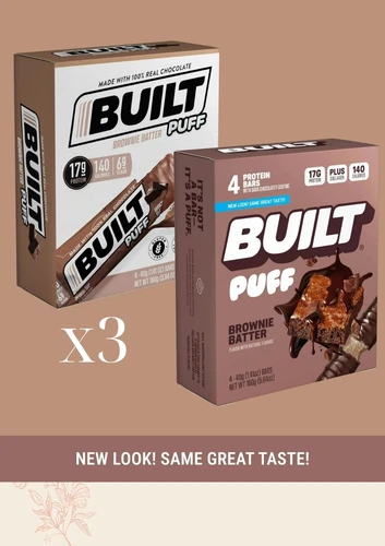 3 Pack Built Bar Puff Protein Bar, Collagen, Gluten Free Brownie Batter, 1.41oz