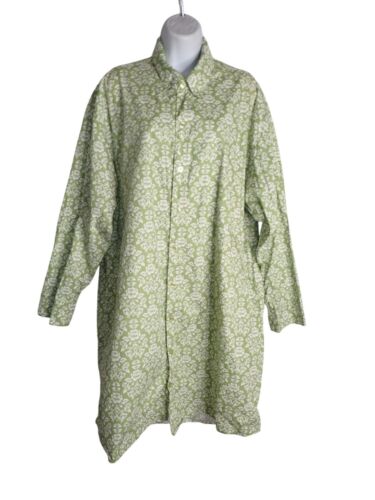 The Cats Pajamas Night Shirt Women XL Green Long Sleeve Cotton Cottagecore