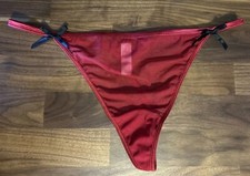 VTG 90s Cacique 14/16 RED High Leg Cut Thong Panties High Leg String Bows Mesh