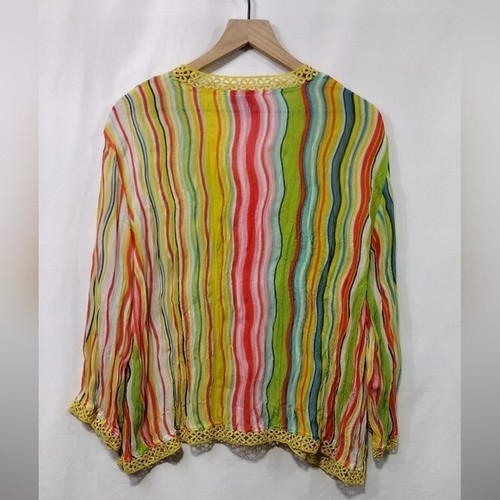 Essentials by Milano Multicolor Striped Top Women's XL Crinkle Artsy Retro 90s - Picture 5 of 8