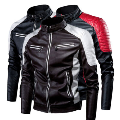 Machine Jacket Men's Motorcycle Faux Leather Jacket Warm Zip Coats Casual Machine ...