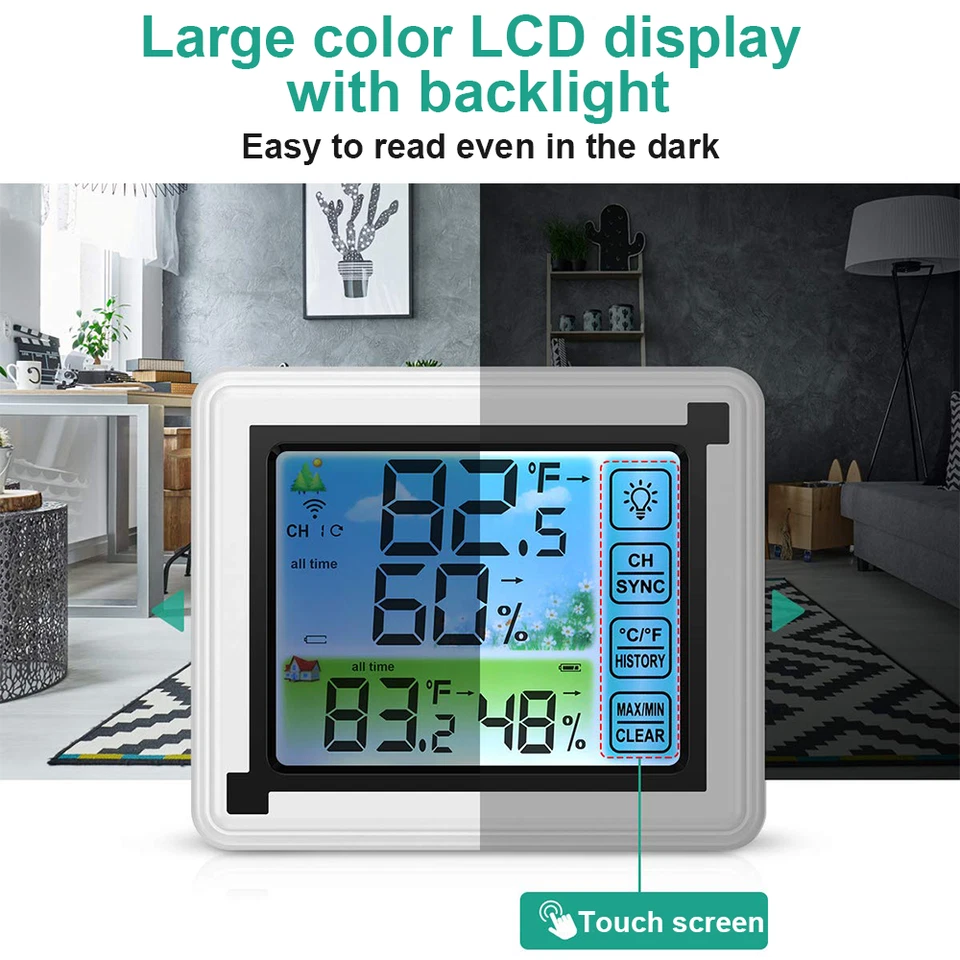 Indoor Outdoor Thermometer Hygrometer Wireless Humidity Meter Weather Station - Image 2 of 4