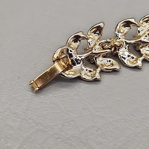 Vintage Rhinestone Bracelet Linked AB Glass Gold Tone Leaves 7.25" - Picture 9 of 15