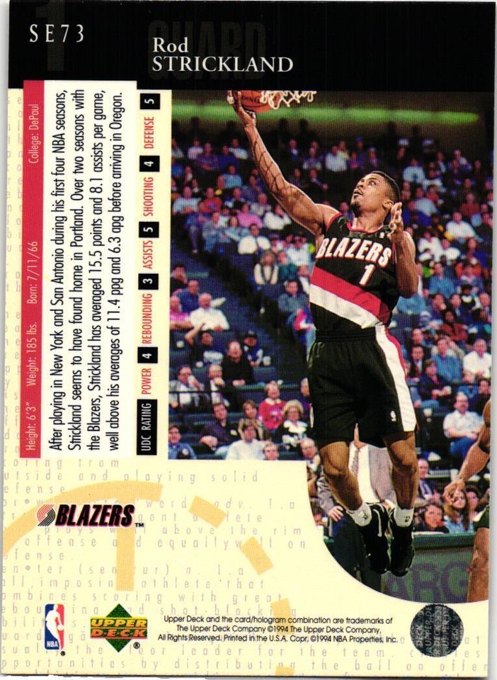 1994 Upper Deck SE73 Rod Strickland Portland Trail Blazers eBay