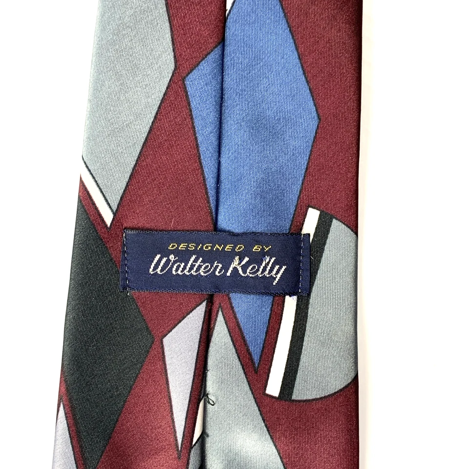 Corbata diseñada por WALTER KELLY para hombre 3,75" x 56,5" azul granate negro gris abstracto Foto 4 de 4