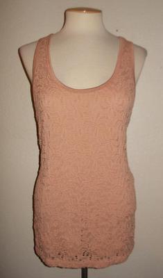 BKE BUCKLE MS SIZE LARGE CAFE CREAM PINK LACE FRONT FASHION SCOOP NECK TANK TOP