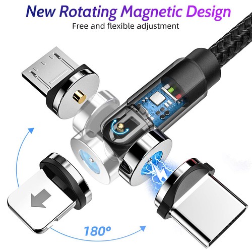 3 in 1 540 Rotate Magnetic Cable Magnet Charger For iPhone Micro USB Type C * - Photo 2 sur 19