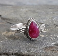 925 Silver Cut RUBY Solitaire Ring Sz K 1/2,N,R R615~Silverwave*uk Jewellery