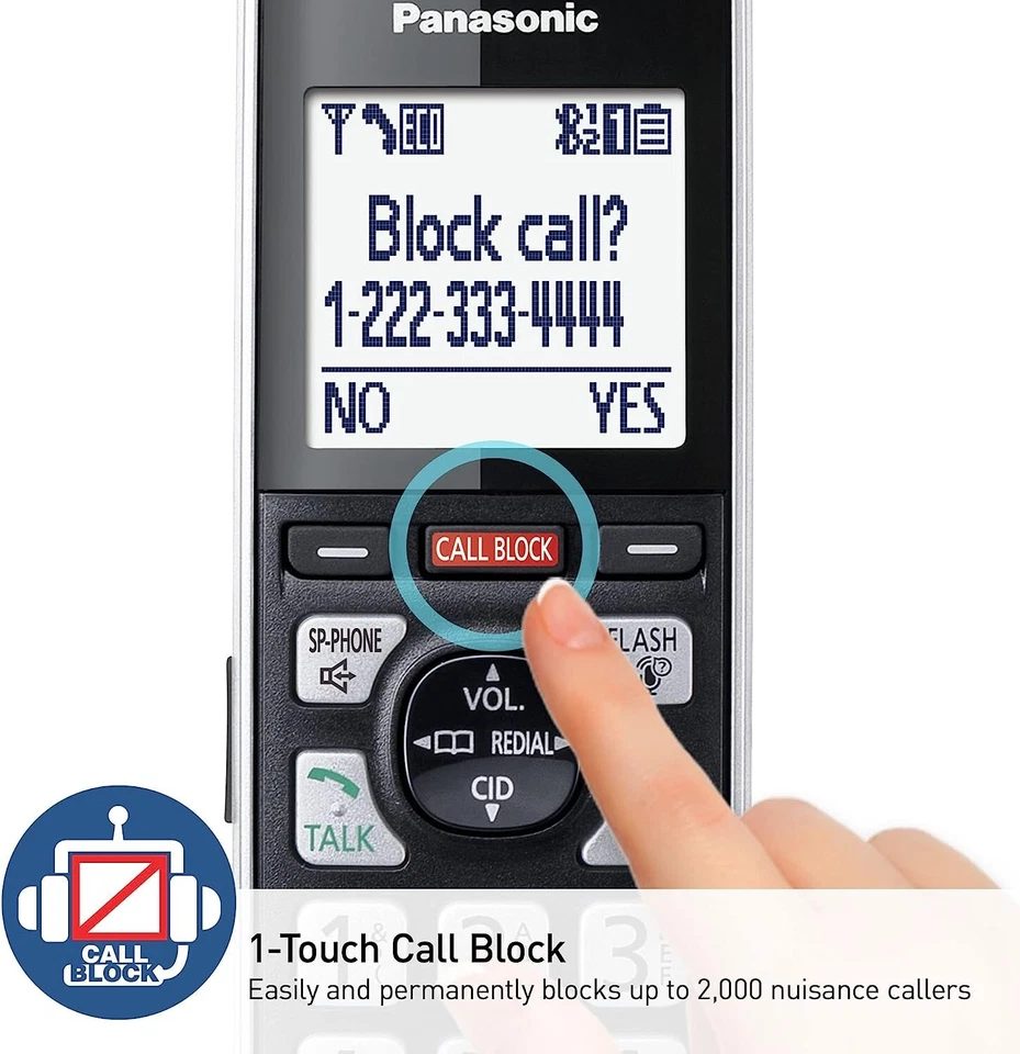 Panasonic Cordless Phone System Answering Machine 4 Handset Call Block Recording - Image 4 of 4