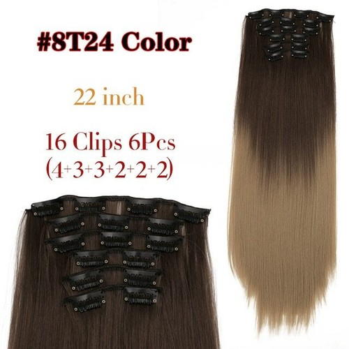 Juego de 6 piezas/extensiones de cabello con clip sintético de 22" 16 clips RealTouch 140 g - Imagen 17 de 56