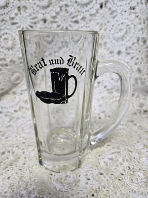 Brat and Bräu Heavy Clear Glass Beer Mug Stein   Menasha Wisconsin 1970's