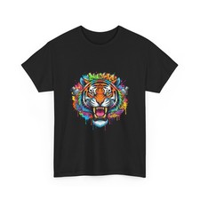 Camiseta colorida tigre rugiente | Camiseta tigre goteo acuarela, camiseta regalo animal