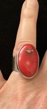 Southwestern BOHO Red Natural Coral Chunky Sterling Silver 925 Ring Sz 5.75 13g