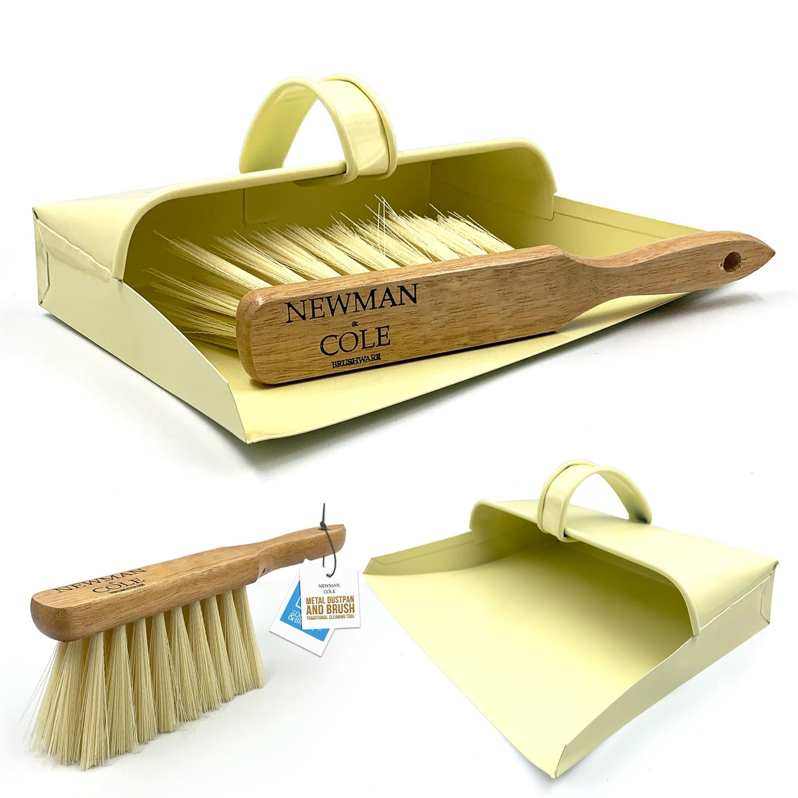 Metal Dustpan and Brush Set Hooded Durable Steel Pan Soft Bristles - Image 2