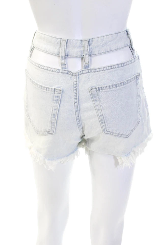 Pantalones Cortos Bershka Mujer Algodón Cremallera Botón Forrado Denim Envejecido Azul Talla 34 EUR Foto 3 de 4