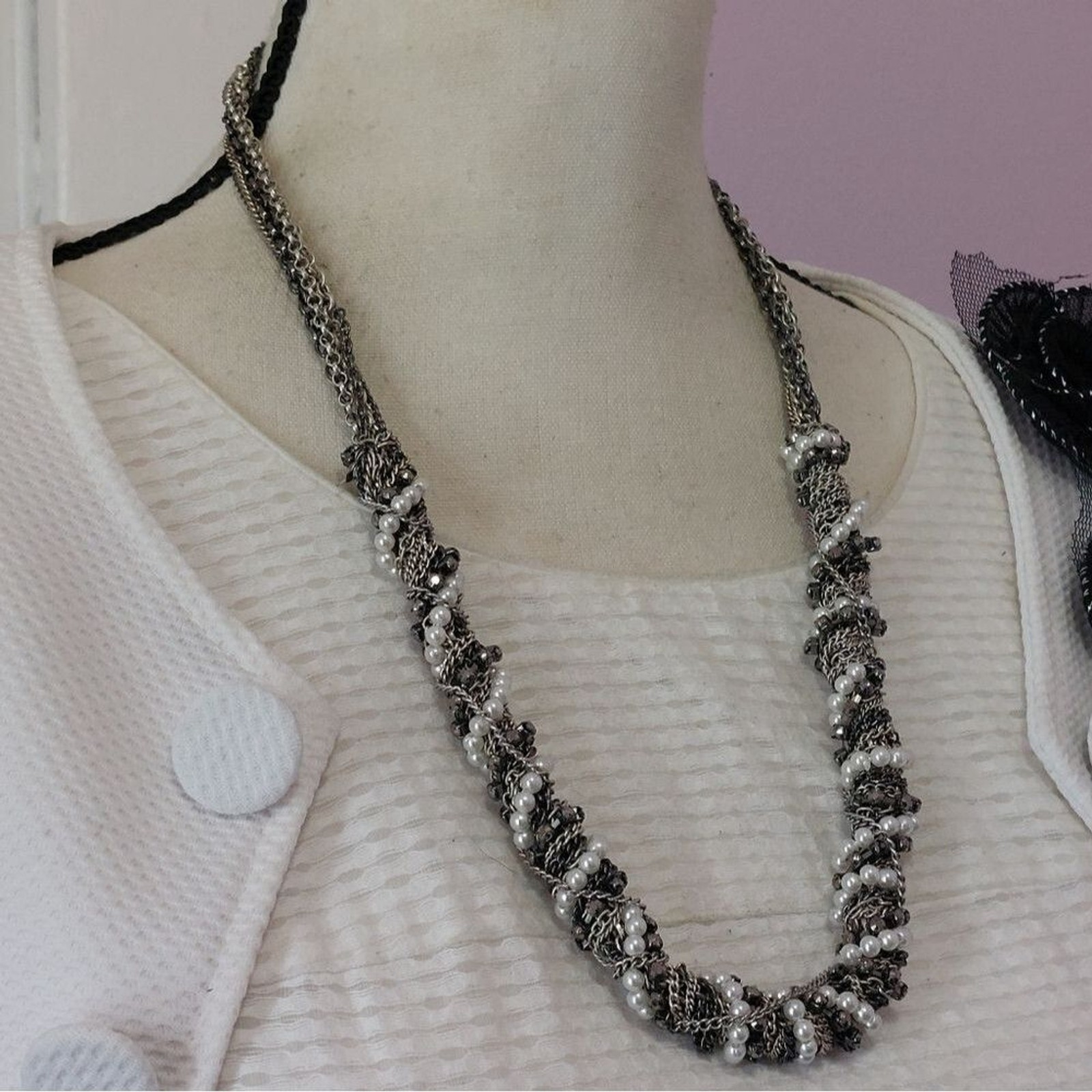 Faux Pears and Multi Tones Chains Statement Neckl… - image 3
