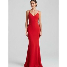 Lulus Red V-Neck Spaghetti Strap Mermaid Maxi Dress Size Medium