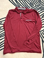 Men's Red Solid Long Sleeve Polo Shirt Size M Collared Button Placket