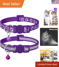2 Pack Reflective Breakaway Cat Collar with Bell, Purple