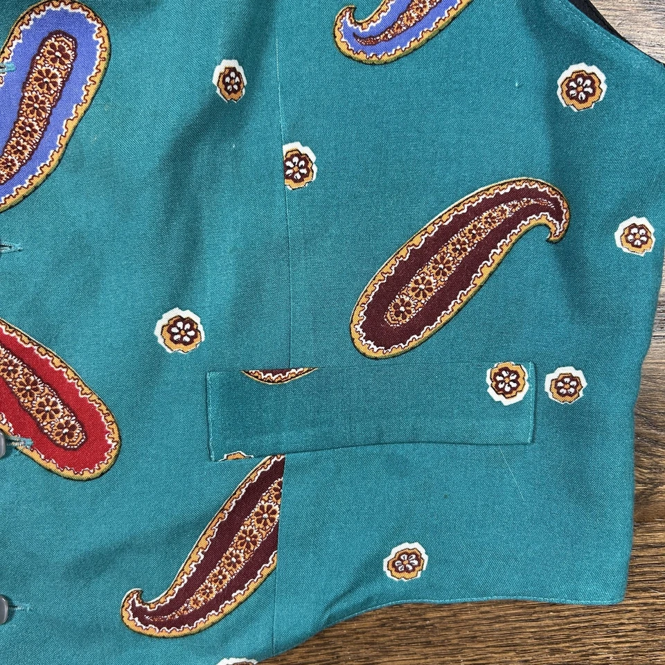 Chaleco Forenza De Colección Para Hombres Medio Verde Azulado Cachemira Botón Frontal Hecho en Hong Kong Años 90 Foto 3 de 4