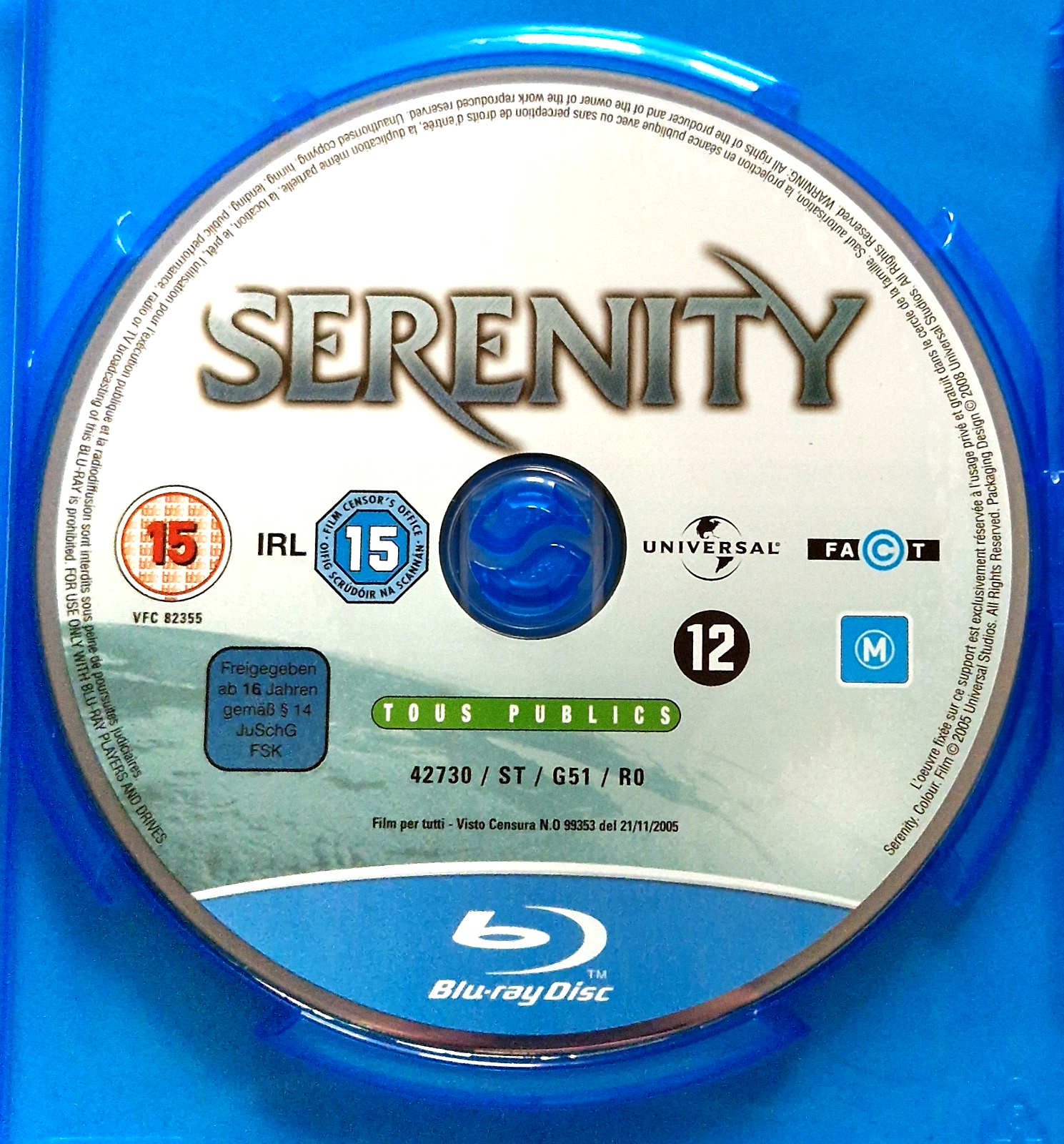 Serenity BLU RAY DISC ONLY